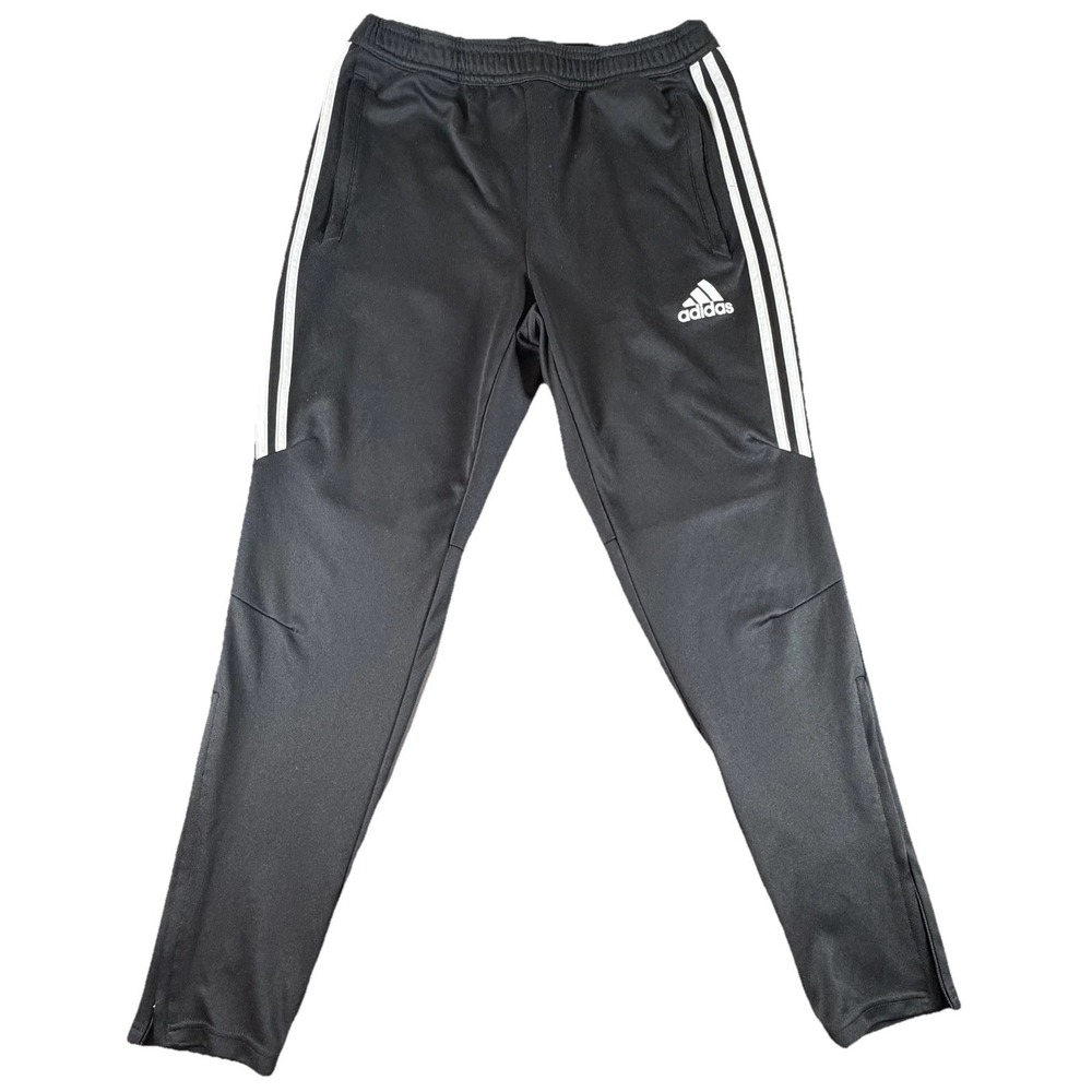 Adidas Track Pants Mens Large Black Climacool 3 Stripe Zip Joggers Athletic